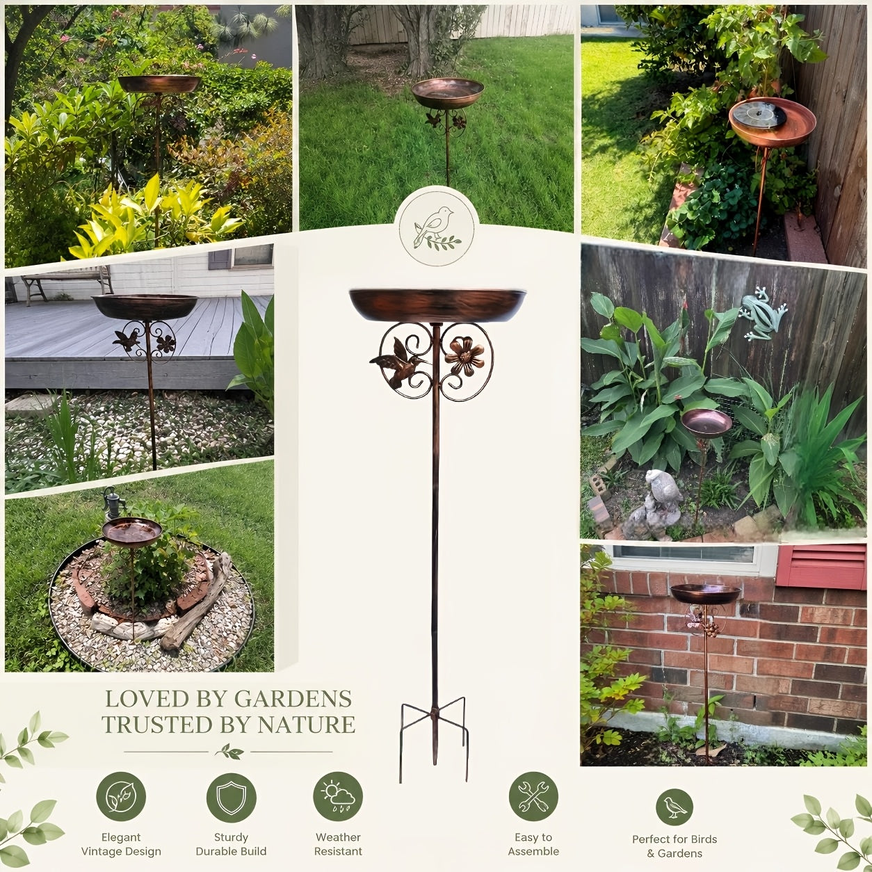 Metal Outdoor Bird Bath & Feeder Set with Sunflower Design – 5-Claw Base Column, Weather-Resistant Garden Decor for Backyard, Courtyard & Terrace, Attracts Wild Birds