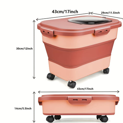 Foldable Pet Food Storage Container with Airtight Lid & Wheels – Large Capacity Moisture-Proof Dog Cat Food Bin 5–30 LBS, Collapsible Storage for Pet Food, Grains & Flour, Gray Green Pink