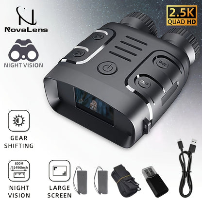 Night Vision Binoculars 2.5K HD – 10x Zoom Magnification, 800m Viewing Distance, 2.4" Screen, Photo & Video Recording, for Fishing, Camping, Boating & Hunting, Practical Gift for Men