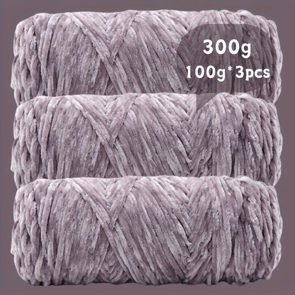 Velvet Chenille Yarn 3-Pack 300g (100g x3) Soft Bulky Knitting Crochet Yarn 47 Colors Beginner Friendly Luxury Handcraft for Sweaters Scarves Hats Dolls Bags Amigurumi DIY Projects