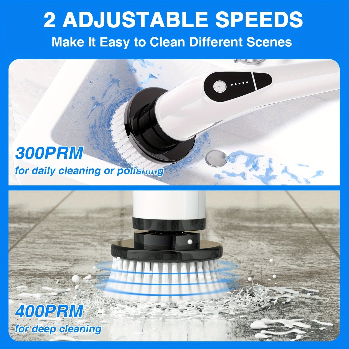 Electric Spin Scrubber Cordless 7-in-1 Cleaning Brush with 7 Replaceable Heads Dual Speed Adjustable Detachable Telescopic Handle for Bathroom Tile Tub Kitchen Car Floor Grout Scrubbing