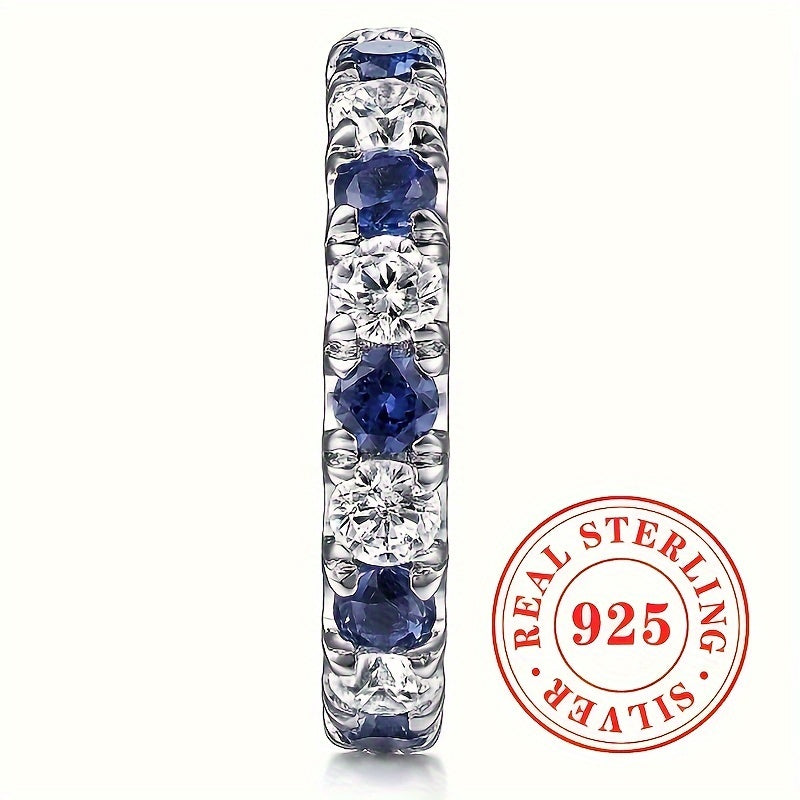 925 Sterling Silver Blue & White Synthetic Zirconia Ring for Women – Elegant Vacation Party Jewelry, Valentine's Day Anniversary Birthday Gift to Express Infinite Love