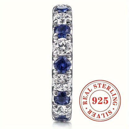 925 Sterling Silver Blue & White Synthetic Zirconia Ring for Women – Elegant Vacation Party Jewelry, Valentine's Day Anniversary Birthday Gift to Express Infinite Love