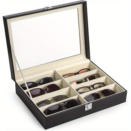 8-Slot PU Leather Eyeglasses Storage Case – Large Capacity Glasses Organizer Box for Sunglasses Reading Glasses, Luxury Household Collection Display Case in Black White Green