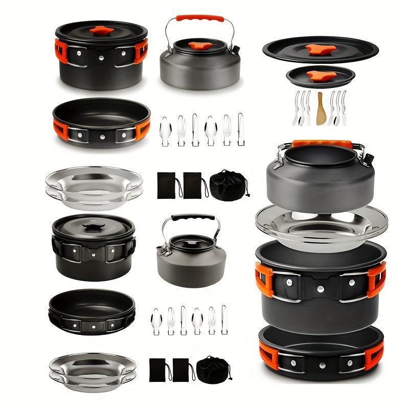 Portable Camping Cookware Set for 2-3 People – Nonstick Pot, Frying Pan & Kettle with Foldable Storage, Lightweight Outdoor Camp Kitchen Kit for Hiking, Backpacking & Travel