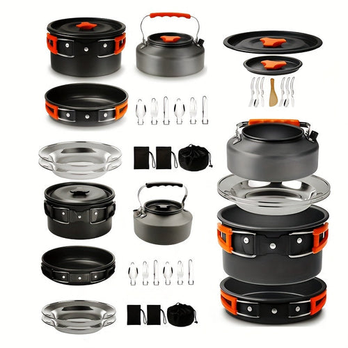 Portable Camping Cookware Set for 2-3 People – Nonstick Pot, Frying Pan & Kettle with Foldable Storage, Lightweight Outdoor Camp Kitchen Kit for Hiking, Backpacking & Travel