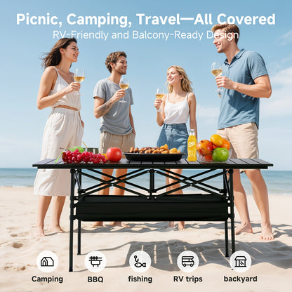 Portable Folding Camping Table Aluminum Lightweight Outdoor Picnic Table with Mesh Storage Bag & Carry Bag – Height Adjustable 37.4", Easy to Store, for Camping, Beach, Backyard, BBQ, Party & Patio