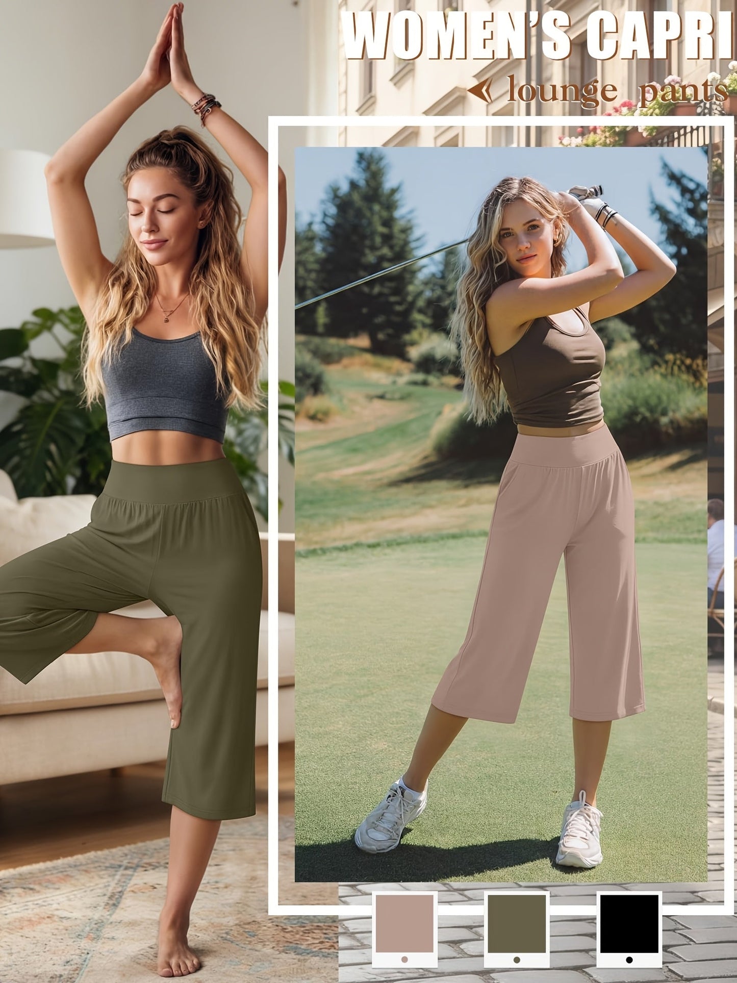 Women's Capri Pants 3-Pack – Loose Lounge Cropped Sweatpants Joggers with Pockets & Elastic Waist, Yoga Capri for Spring Summer Fall Casual Weekend Wear