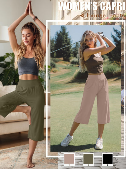 Women's Capri Pants 3-Pack – Loose Lounge Cropped Sweatpants Joggers with Pockets & Elastic Waist, Yoga Capri for Spring Summer Fall Casual Weekend Wear