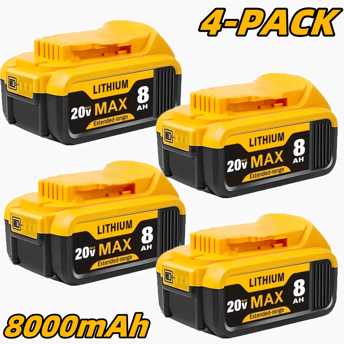 20V 8.0Ah Lithium-Ion Replacement Battery for DeWalt Cordless Tools – Compatible with DCB200, DCB205, DCB206, DCB204, DCB180 & DCD/DCF/DCG/DCS Series