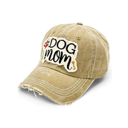 Dog Mom Paw & Bone Vintage Distressed Embroidered Baseball Cap for Women – 100% Cotton Breathable Adjustable UV Protection Sun Hat, Dog Lover Gift in Pink Black Teal Khaki White