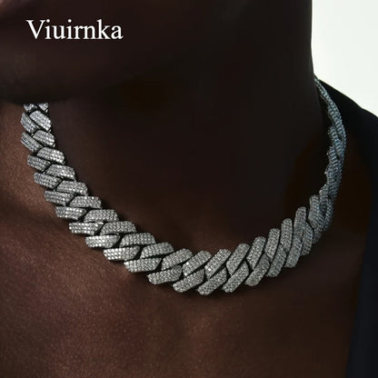 Men's Cuban Link Chain Necklace Hip Hop Style with Synthetic Gem Inlay – Silver & Gold Tone, 45cm / 50cm, Gift Box Included, Bold Statement Jewelry for Any Occasion