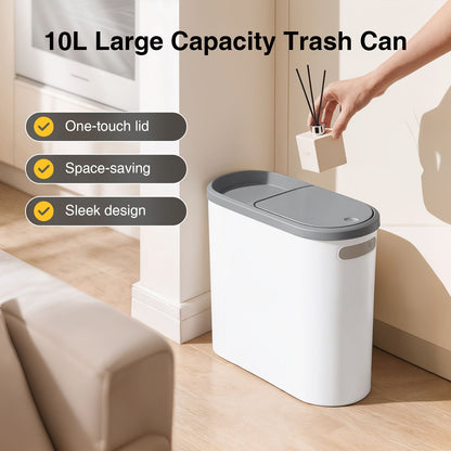 Small Bathroom Trash Can with Built-In Handles 2/1 Pack – Rustproof Plastic Wastebasket, Space-Saving Design for Bathroom, Laundry Room & Home Office, Includes Trash Bags