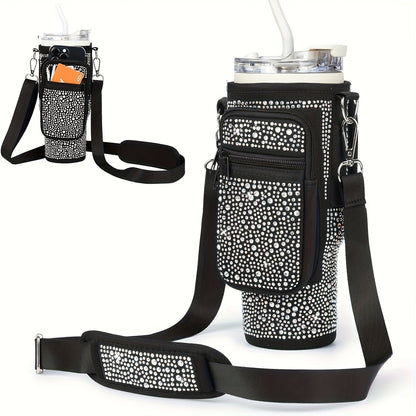 Neoprene Tumbler Carrier Bag with Phone Pocket & Adjustable Shoulder Strap – Fits 30 & 40 oz Tumblers, Clip-On Water Bottle Holder for Hiking, Camping & Outdoor Sports, 4 Colors