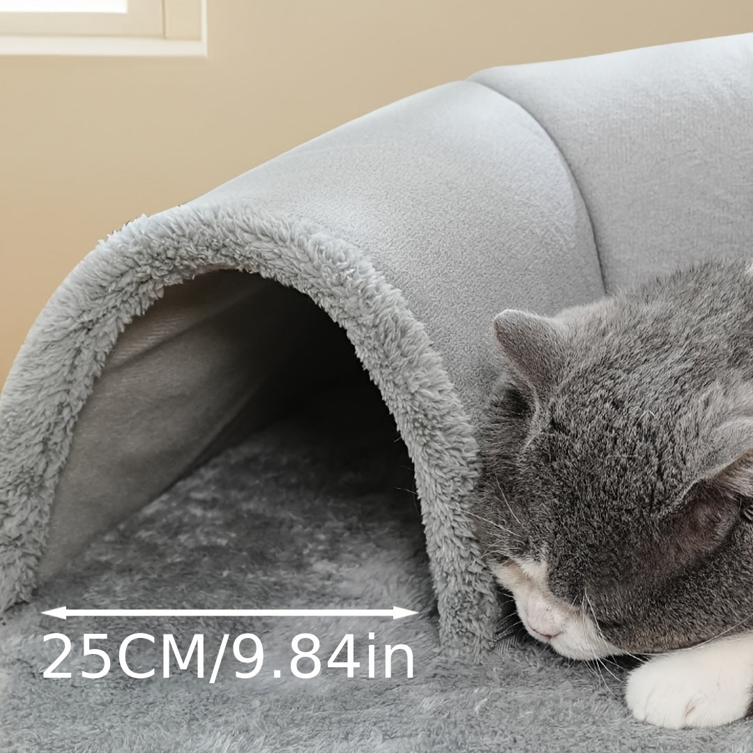 Cat Tunnel Bed with Memory Foam, Hanging Ball & Free Drool Bib – Detachable Plush Cat Condo Lounge, Machine Washable Pet Nest for Multi-Cat Households, Small to Medium Cats – Velora