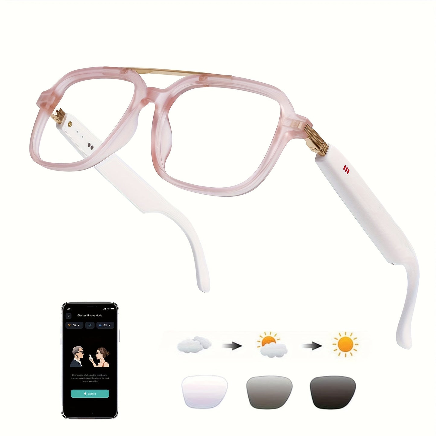 AI Smart Glasses Real-Time Translation 160+ Languages ChatGPT System Bluetooth 5.3 Built-in Mic Speaker – HD Voice Calls HiFi Music Smart Audio Glasses Unisex Men Women