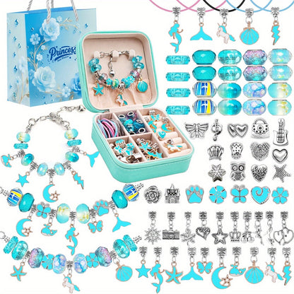 DIY Bracelet Making Kit for Girls Unicorn Mermaid Jewelry Craft Set with Portable Jewelry Box Handmade Beading Gift for Birthday Christmas Graduation Valentine Blue Purple Pink Black