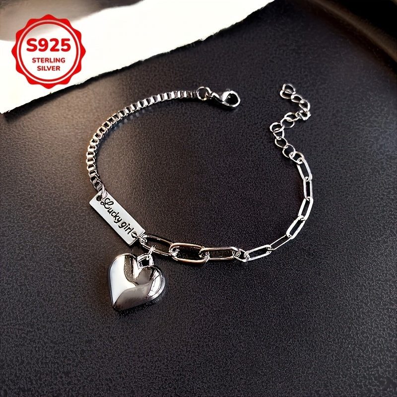 925 Sterling Silver Ankle Bracelet Set Heart Charm Lucky Tag – Boho Layered Anklet & Bracelet for Women, Dainty Matching Jewelry Gift for Christmas Birthday Beach Vacation Daily Wear