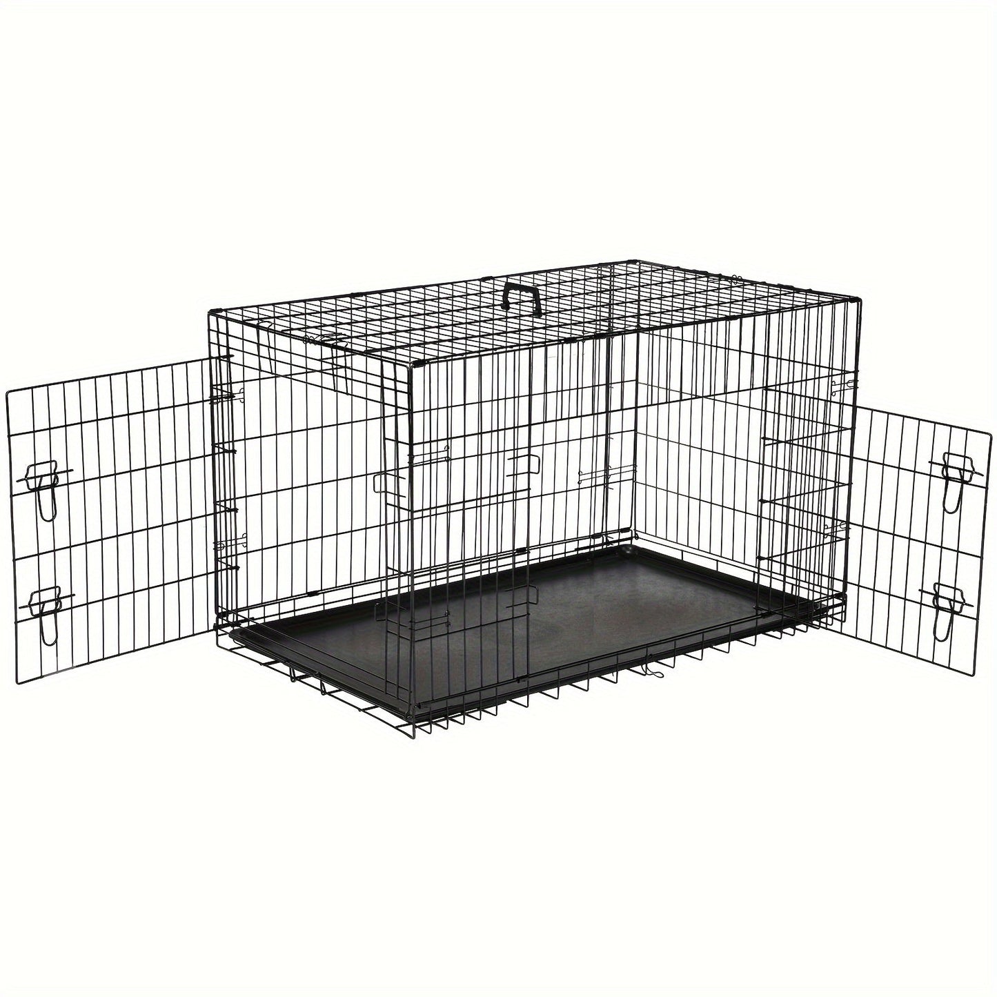 Folding Metal Wire Dog Crate Double Door with Divider Panel Leak-Proof Pan Tray Pet Kennel Indoor Outdoor Travel Small Medium Large XL Dogs 4 Sizes