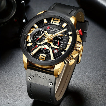 CURREN Men's Chronograph Watch Business Quartz Analog Wrist Watch with Date Display, Tachymeter Bezel & Faux Leather Strap – Stylish Dress Watch for Men in 5 Colors