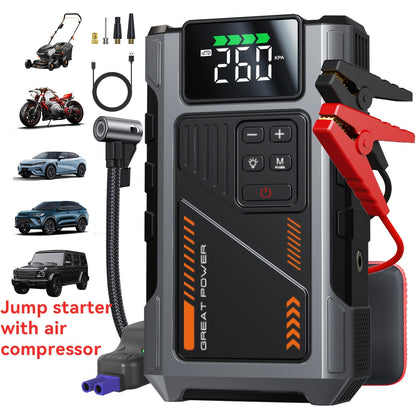 Portable Car Jump Starter 12V Battery Booster Pack with Optional Air Compressor - Emergency Battery Jump Start for Gasoline & Diesel Engines, Compatible with Sedans, SUVs, Trucks & Lawn Mowers