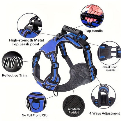No-Pull Dog Harness & Leash Set 6-in-1 – Reflective No-Choke Oxford Vest with Dual Leash Clips & Easy Control Handle for Small Medium Large Dogs, 5 Colors XS to XL