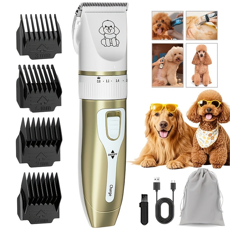 USB Rechargeable Pet Grooming Clippers Kit for Dogs & Cats – Ceramic Blades, Low Noise, Cordless Electric Clipper Set with Brush & Comb