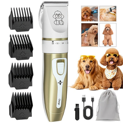 USB Rechargeable Pet Grooming Clippers Kit for Dogs & Cats – Ceramic Blades, Low Noise, Cordless Electric Clipper Set with Brush & Comb