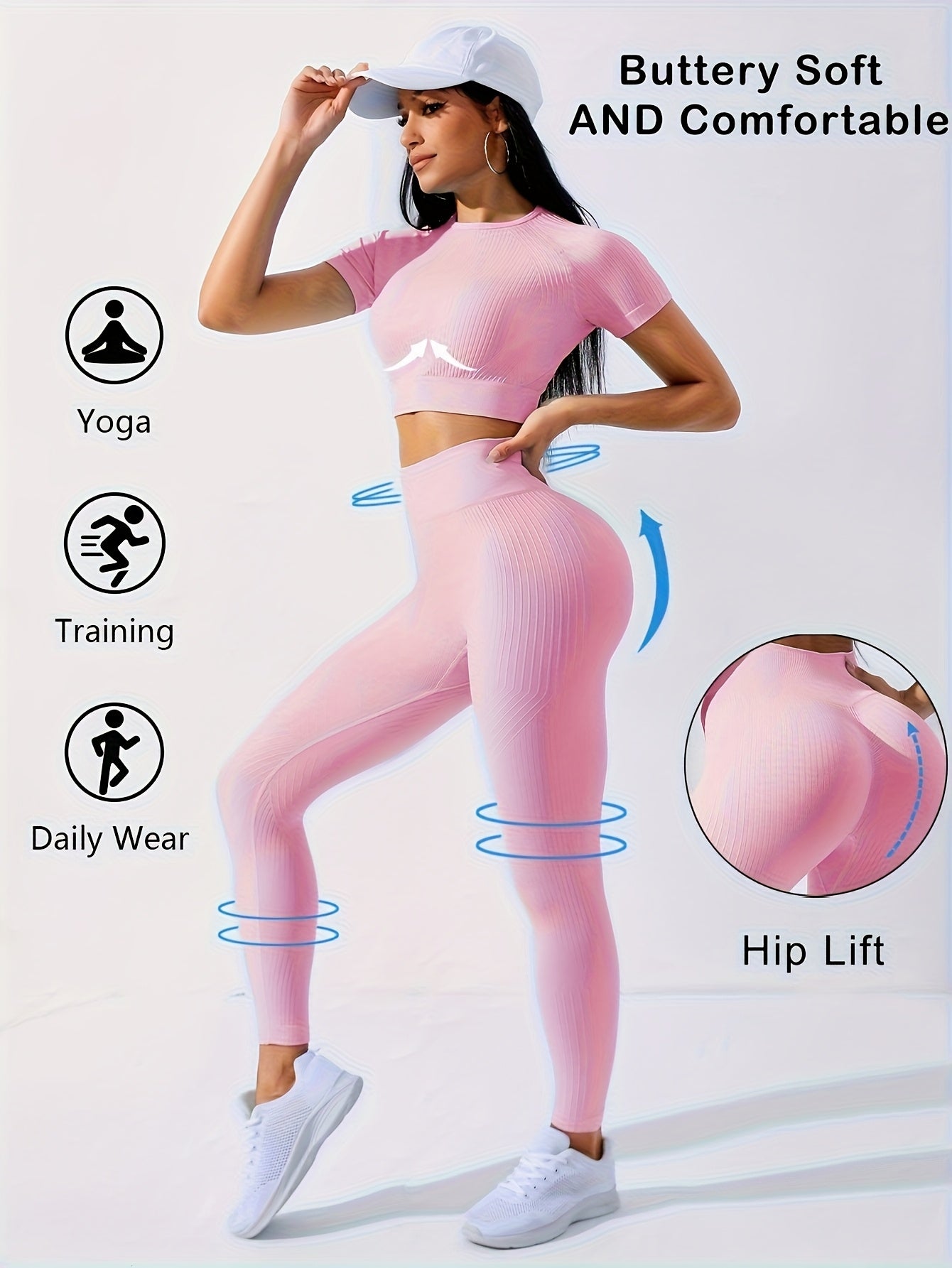 Women's 2-Piece Workout Set - Yoga Crop Top & High Waist Leggings, Crew Neck Medium Stretch Solid Color All-Season Activewear for Gym Fitness Pilates Running, Sizes XS-XL