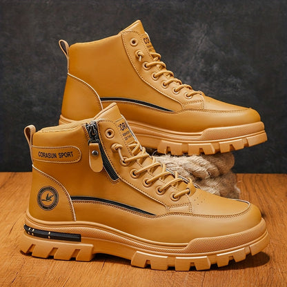 Men's Waterproof High-Top Hiking Boots – Zipper Closure, Slip-Resistant Durable Sole, PU Surface, for Outdoor Hiking Mountaineering Autumn Winter