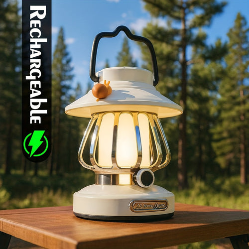 Rechargeable LED Camping Lantern 3-Tone Dimming Snail Design - USB & 18650 Battery Dual Power Freestanding Portable Camp Light for Camping Hiking Emergency Home Office, Green White Pink Purple