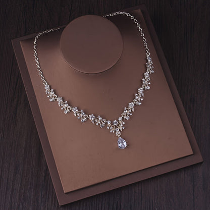 Bridal Rhinestone Necklace & Earring Set for Bride – Silver & Gold Plated Zinc Alloy with Glass Inlay, Elegant Wedding Jewelry for Brides, Bridesmaids, Banquets & Formal Parties