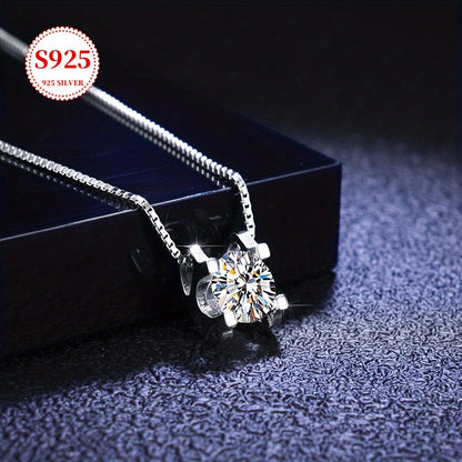 Moissanite S925 Sterling Silver Pendant Necklace for Women – Classic Sparkling Collarbone Chain, 1 or 2 Carat, Engagement, Wedding & Gift for Her, Mother’s Day, Birthday, Holiday