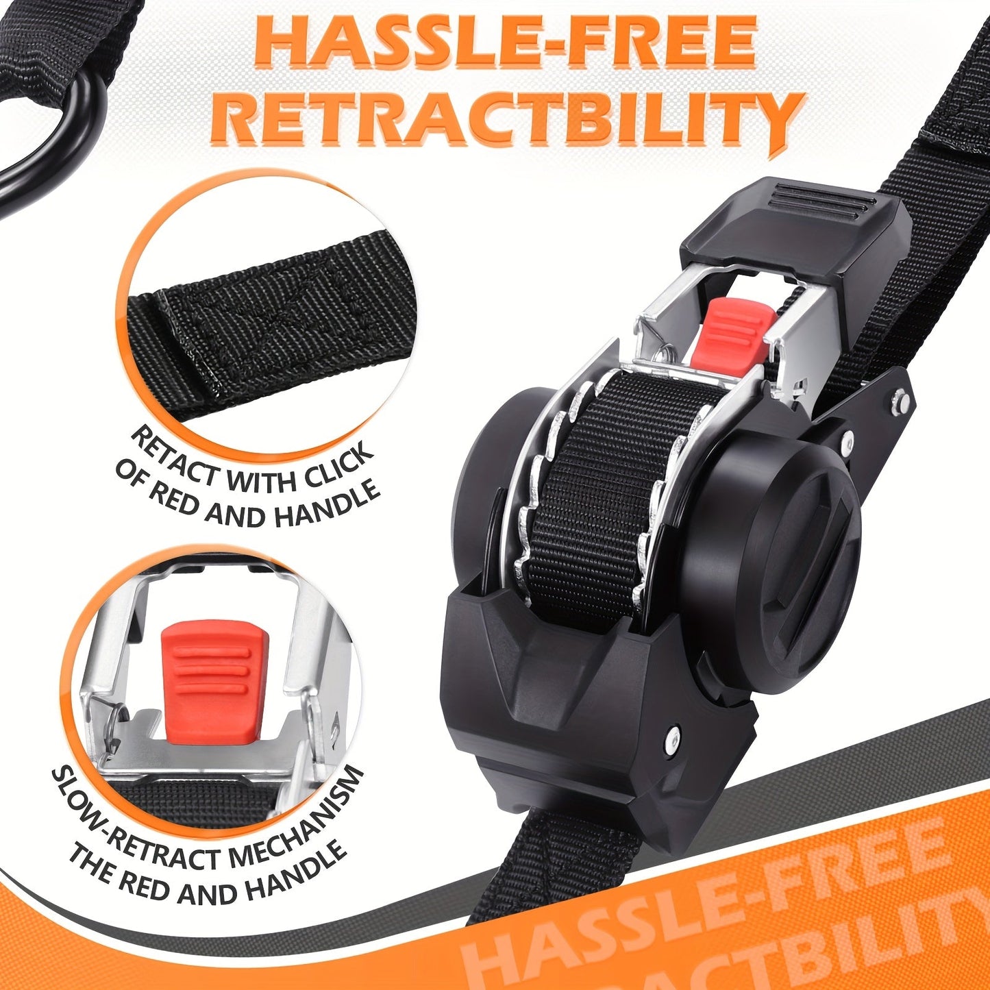 Retractable Ratchet Tie Down Straps 4-Pack Heavy Duty Self-Retracting – 2pcs 10 Ft Auto Cargo Straps for Truck, Trailer, Motorcycle, Moving & Appliances Securing