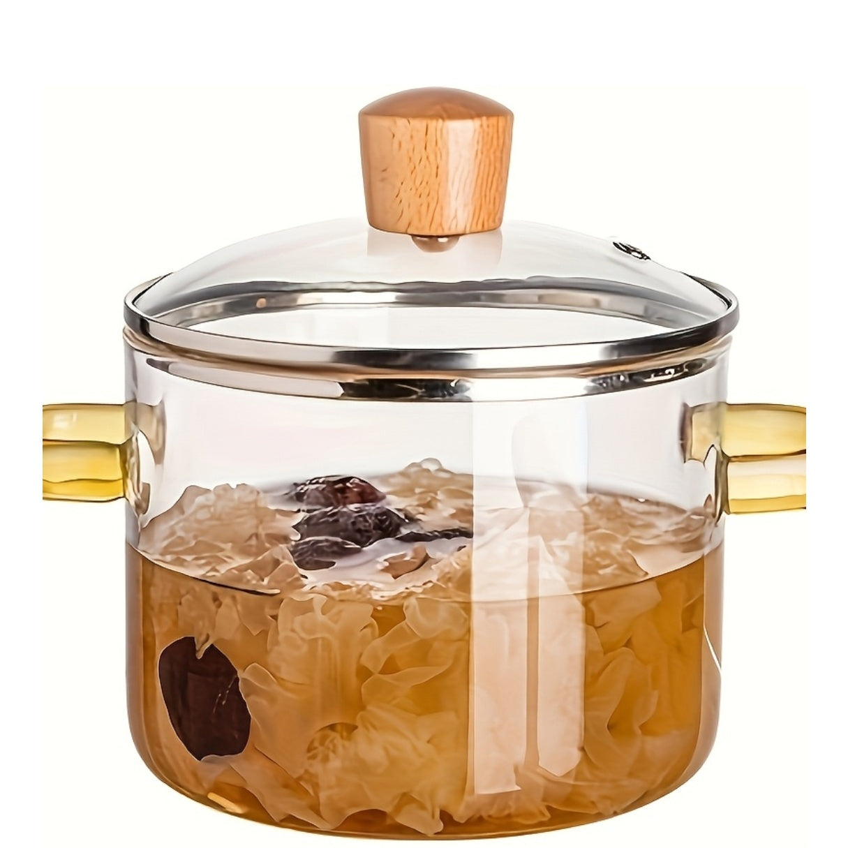 54oz Borosilicate Glass Soup Pot with Handle Heat Resistant 752°F | Stovetop Oven Safe Transparent Glass Cooker | Soup Congee Ramen Milk Pot | Easy Clean Odorless Non-Toxic | Green Yellow Handle