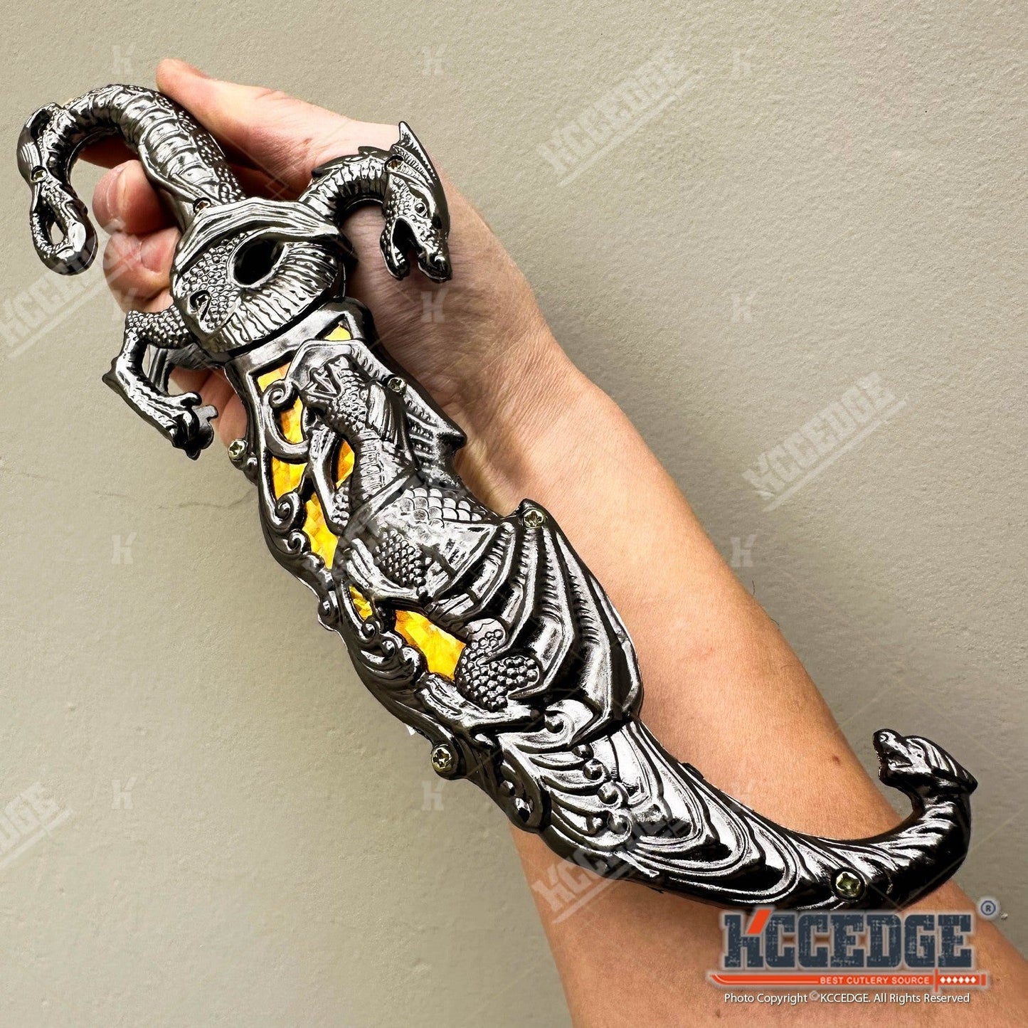 Medieval Dragon Fantasy Fixed Blade Knife with Scabbard 9 Inch – Non-Sharpened 440 Stainless Steel, Cosplay Prop, Historical Replica, Home Decor Collectible, 5 Colors