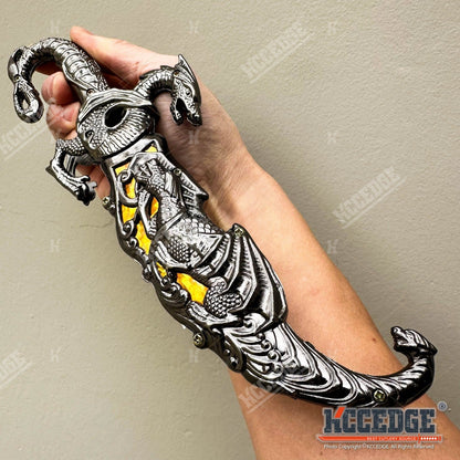 Medieval Dragon Fantasy Fixed Blade Knife with Scabbard 9 Inch – Non-Sharpened 440 Stainless Steel, Cosplay Prop, Historical Replica, Home Decor Collectible, 5 Colors