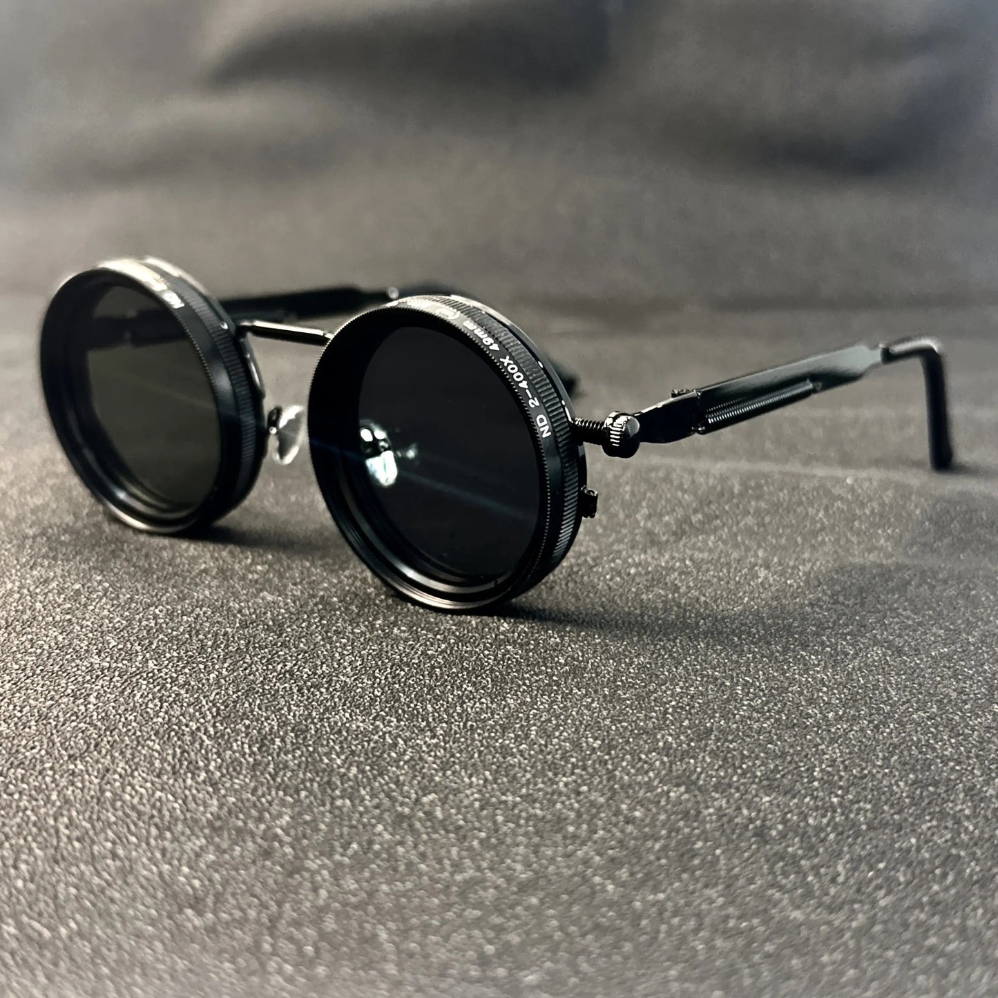 Men's Vintage Steampunk Spin Fashion Glasses – Adjustable Brightness, Alloy Frame, Black & Grey Gradient Interchangeable Lenses, Bohemian Party & Casual Eyewear Accessory