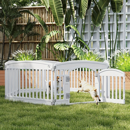 4 & 6 Panel Dog Pen Expandable Non-Slip Bottom Portable Indoor Outdoor Puppy Playpen with Safety Locking Door for Medium Dogs – Black & White