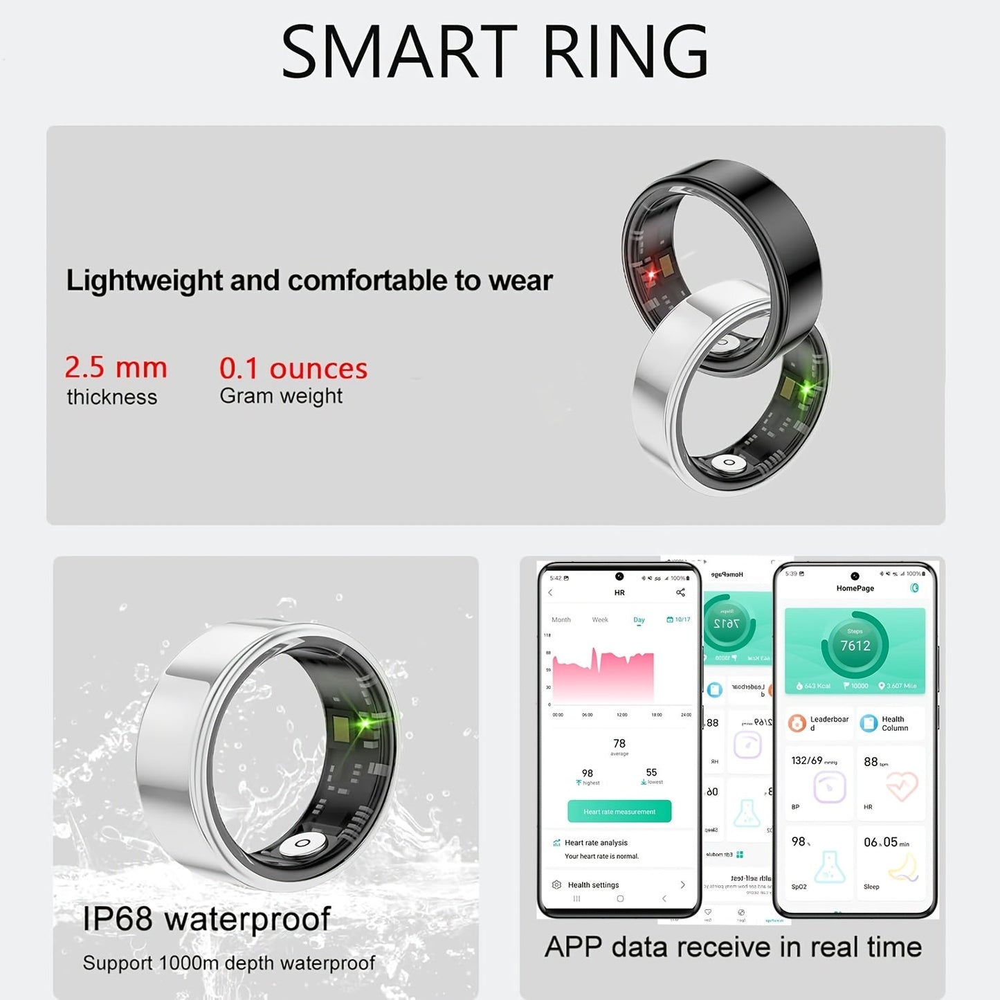 Smart Ring for Men & Women 2026 – Health Fitness Tracker with Heart Rate HRV Sleep Tracking Steps Calories Body Temperature & Stress Monitor, Bluetooth 5.3 Compatible iPhone Android