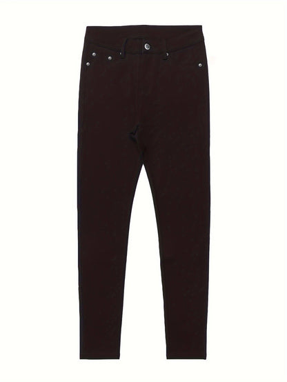 Women's High Waist Stretch Skinny Jeans Metal Button Street Style Slim Fit Denim Pants 10 Colors S-XXL Everyday Wear