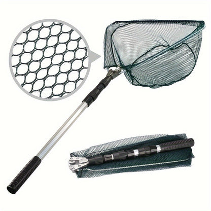 Foldable Fishing Landing Net with Telescoping Aluminum Alloy Pole – 3 Sizes 86CM 110CM 130CM, Collapsible Metal Net for Fish Crab Crayfish Shrimp, Portable Fishing Gear