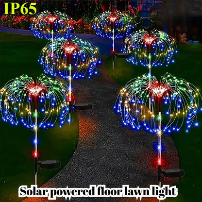 Solar Firework Lights Outdoor 2 Pack – 120 to 840 LED Waterproof Starburst Ground Stake Lights for Garden, Pathway, Lawn, Patio, Christmas, Halloween & Wedding Decoration, Warm White & Colorful