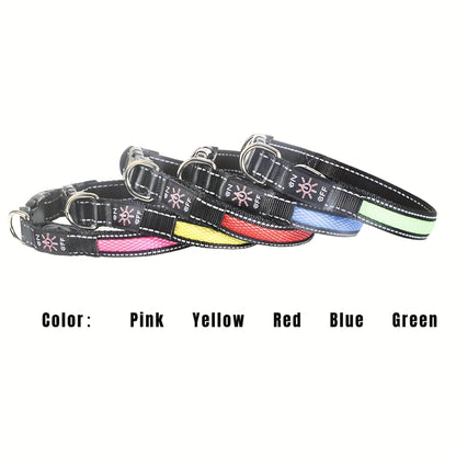 LED Dog Collar USB Rechargeable Soft Mesh – Adjustable Light Up Safety Collar for Small Medium Large Dogs, 5 Colors Blue Green Pink Red Yellow, Sizes XS to XL for Night Walking