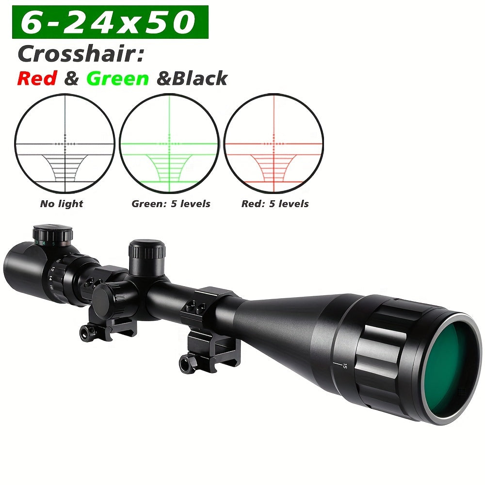 6-24x50 AO Rifle Scope Illuminated Red Green Reticle - Long Range Hunting Scope with 20mm Rail Mount Aluminum Alloy Optical Sight
