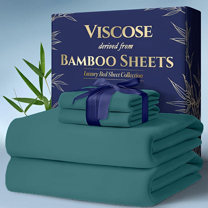 Cooling Bamboo Bed Sheet Sets Deep Pocket | Ultra-Soft Breathable 4-Piece Sheets for Hot Sleepers | Twin Full Queen King | Moisture-Wicking Temperature Regulating Pillowcases Included