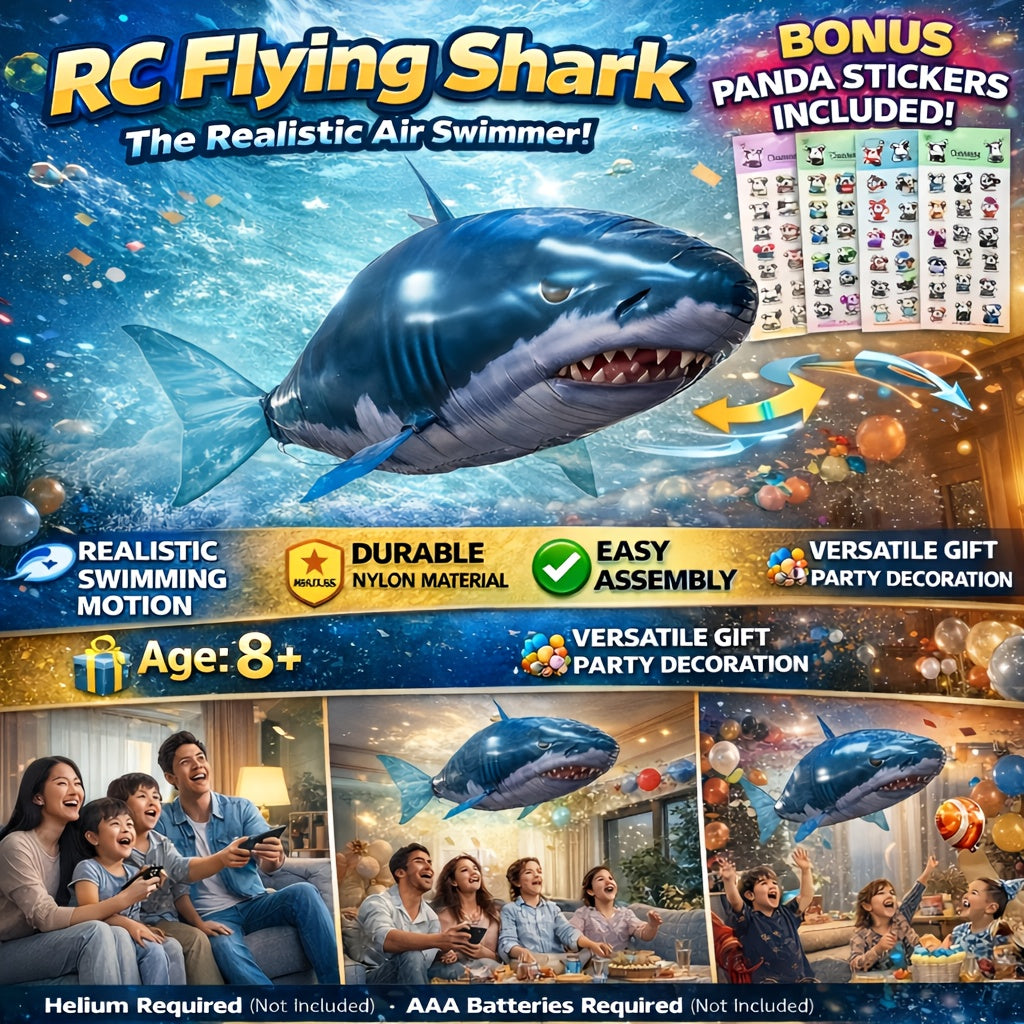 RC Flying Shark Inflatable Balloon Toy Remote Control Gliding Fish Hovers Mid-Air 57 Inch Indoor Outdoor Kids Teens Birthday Christmas Halloween Gift Blue Shark Orange Clownfish