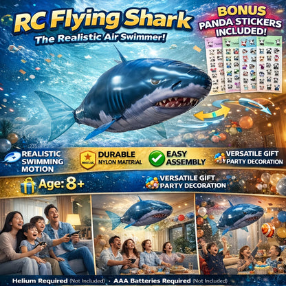 RC Flying Shark Inflatable Balloon Toy Remote Control Gliding Fish Hovers Mid-Air 57 Inch Indoor Outdoor Kids Teens Birthday Christmas Halloween Gift Blue Shark Orange Clownfish