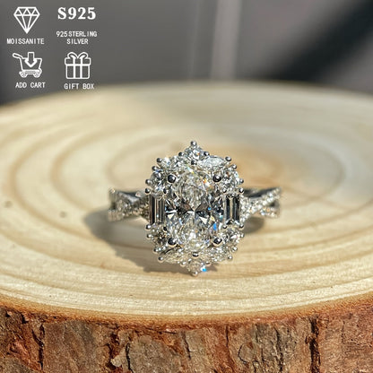 2 Carat Oval Moissanite Engagement Ring S925 Sterling Silver Bohemian Cross Goose Egg Design Hypoallergenic Elegant Wedding Anniversary Gift Ring for Women