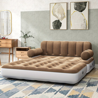 Inflatable Air Sofa Bed 2-in-1 Queen Size – Portable Blow Up Couch & Airbed with Headboard, Cup Holders, External Pump & Storage Bag, 440 lb Capacity for Home, Camping & Guests